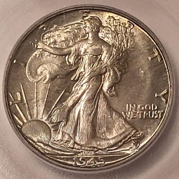 1945 D Walking Liberty Half Dollar Unc MS65+ Toning - Picture 3 of 4